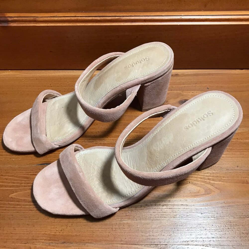 Soludos Pink Velvet Block Heels